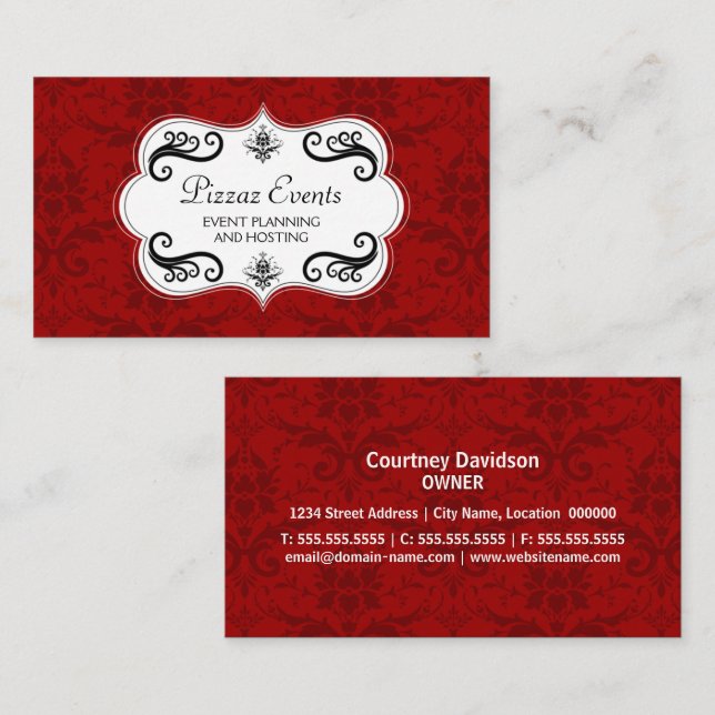 Elegant Damask och virvlar Visitkort (Fram/baksida)