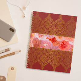 Elegant Damask Oriental Red Blommigt Golden Snöre