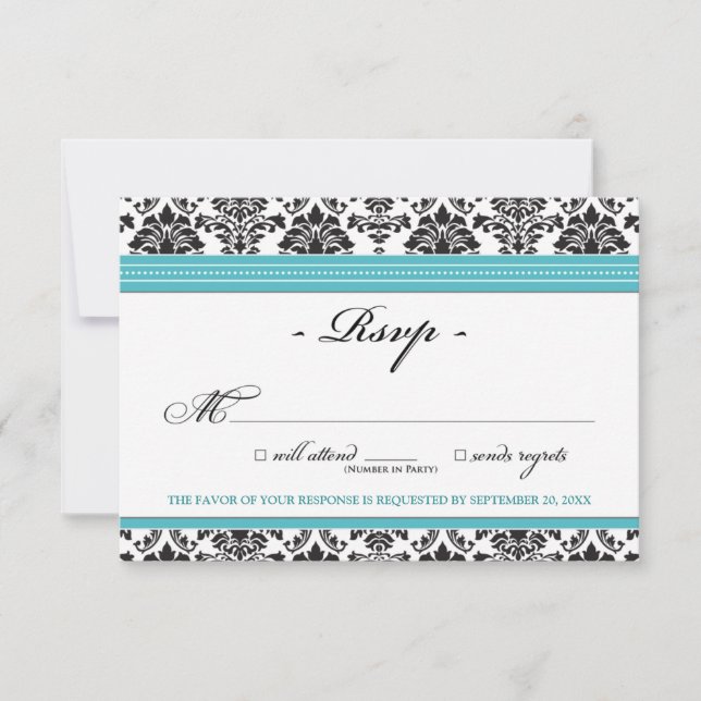 Elegant Damask OSA kort (aqua) (Framsida)