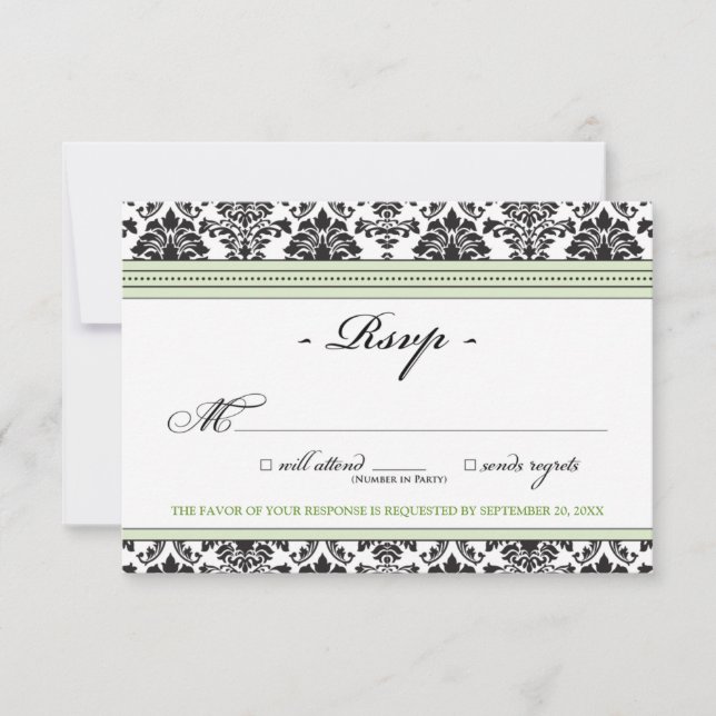 Elegant Damask-OSA kort (sage) (Framsida)