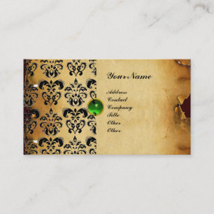 ELEGANT DAMASK PERGAMENT MONOGRAM grön smaragd Visitkort