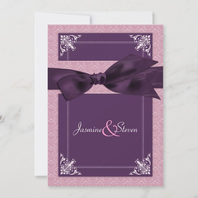 Elegant Damask Plum bröllopsinbjudningar Inbjudningar (Framsida)