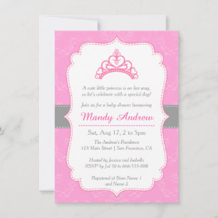 Elegant Damask, Prinsesskrona, Baby Shower för fli Inbjudningar