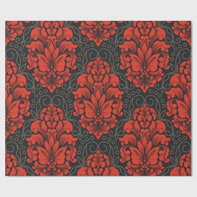 Elegant Damask Red and black wrapping paper roll Presentpapper (Platt)