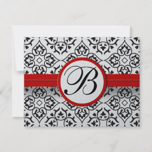 Elegant Damask Side Gräns Red Trim Bröllop OSA Kort