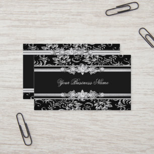 Elegant Damask Silver Svart Juvel Utseende Bild Visitkort