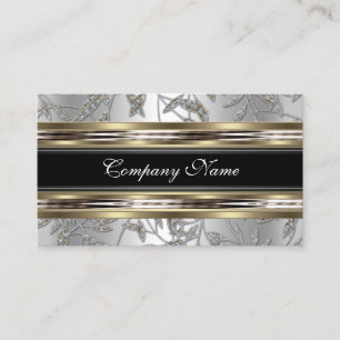 Elegant Damask Silver Tenn Chrome Metall Svart Visitkort