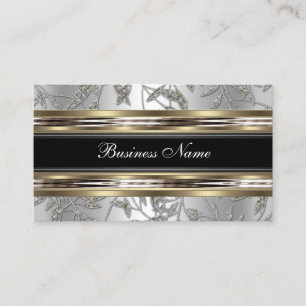Elegant Damask Silver Tenn Metall Krom Svart Visitkort