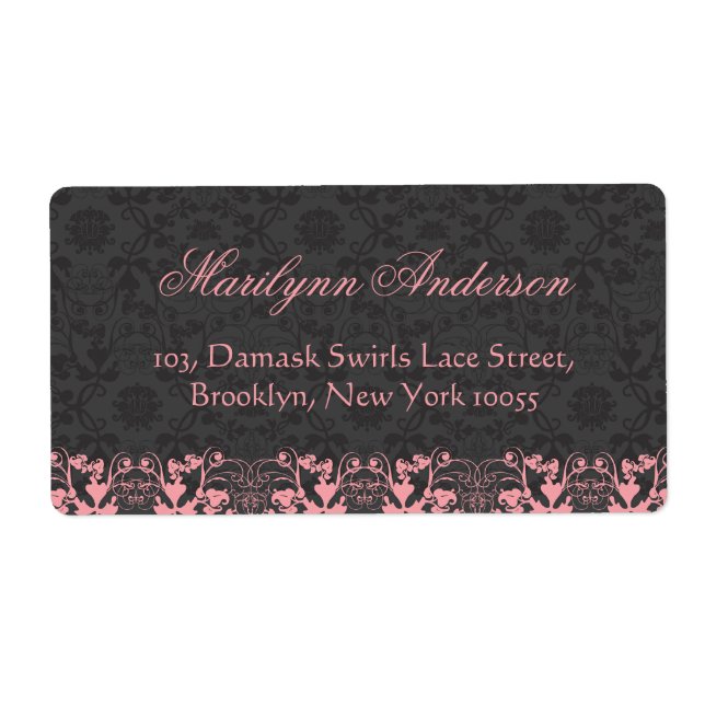 Elegant Damask Snöre Blommigt Vintage bröllop Adre Fraktsedel (Framsidan)