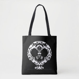 Elegant Damask Snöre Goth Skull Tote Tygkasse