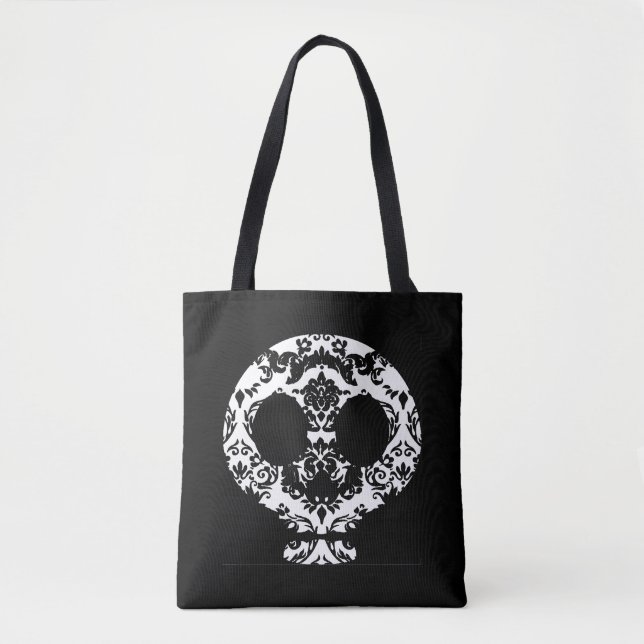 Elegant Damask Snöre Goth Skull Tote Tygkasse (Framsida)