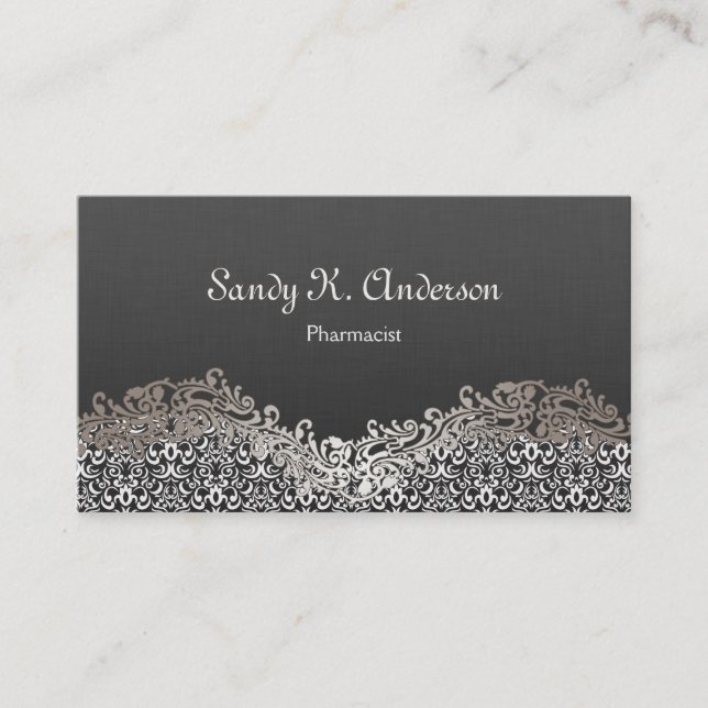 Elegant Damask Snöre Visitkort (Framsida)