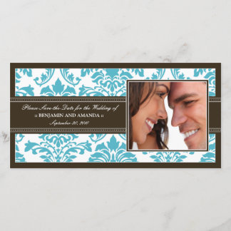 Elegant Damask-Spara-till-datum-fotokort: aqua Spara Datumet