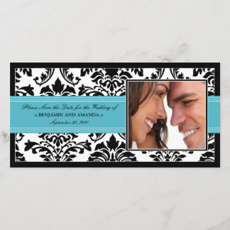 Elegant Damask-Spara-till-datum-fotokort: aqua Spara Datumet