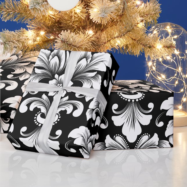 Elegant Damask svart och vit presentpapperrulle Presentpapper (Skapare uppladdad)