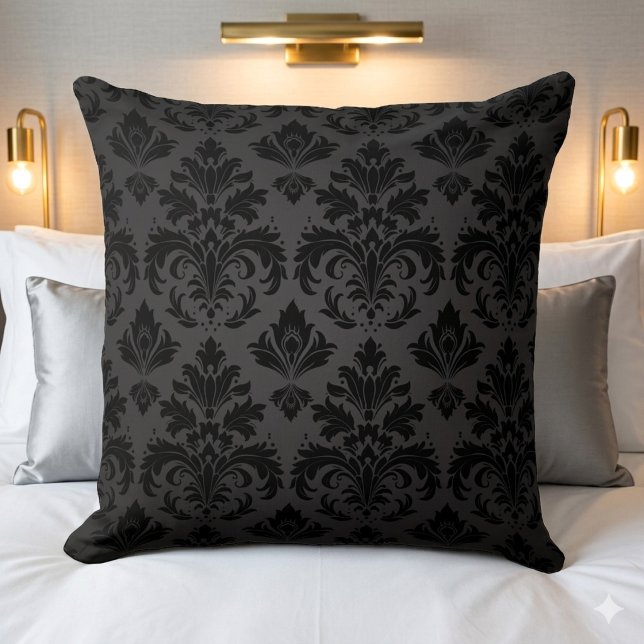 Elegant Damask svart på kolgrå kastkudde Kudde (Skapare uppladdad)