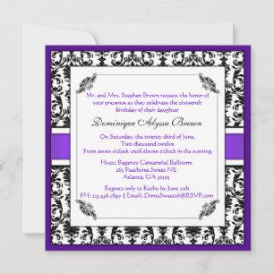 Elegant Damask Swirl Inbjudan [Lila]