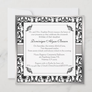 Elegant Damask Swirl Inbjudan [Silver]