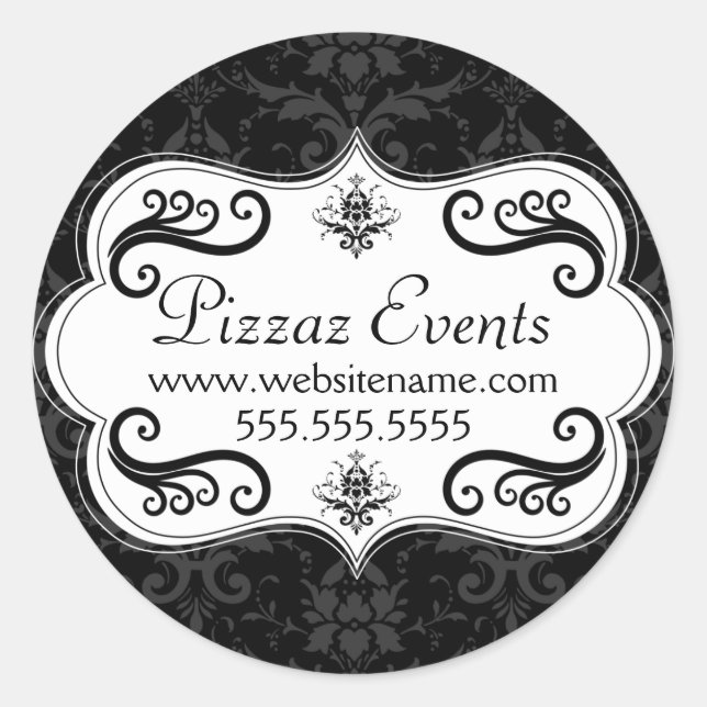 Elegant Damask Swirls Runt Klistermärke (Framsida)