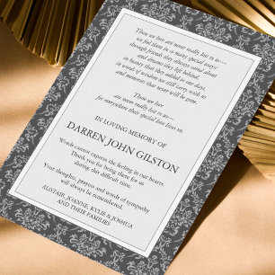 Elegant Damask Sympathy Funeral Tack du Cards Inbjudningar
