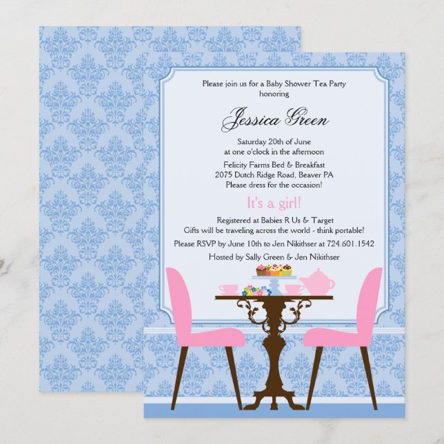 Elegant Damask tebjudan Inbjudningar (Fram/baksida)