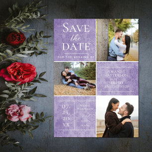 Elegant Damask Tre Foto Collage Lila Spara Datumet