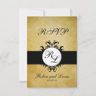 Elegant Damask Vintage Monogram Bröllop RSCP Kort
