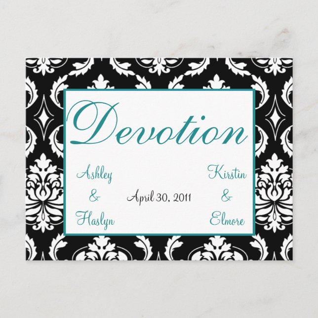 Elegant Damask Wedding Bord Namn Cards Devotion Vykort (Framsida)