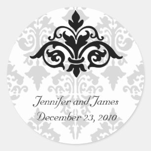 Elegant Damask Wedding Sticker Runt Klistermärke