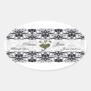 Elegant Damask Wedding Tack Ovalt Klistermärke