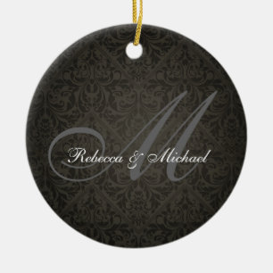 Elegant Damasked Monogramprydnad Julgransprydnad Keramik