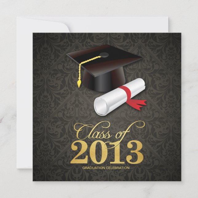 Elegant Damaskklass 2013 Studenten med guld Inbjudningar (Framsida)