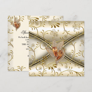 Elegant Damast Karamell Kräm Beige Guld Inbjudningar