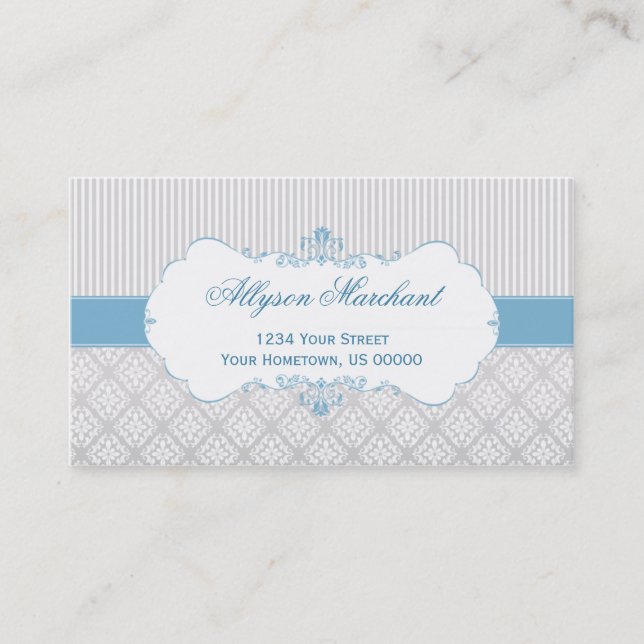 Elegant damast och randar för vit för visitkort (Framsida)