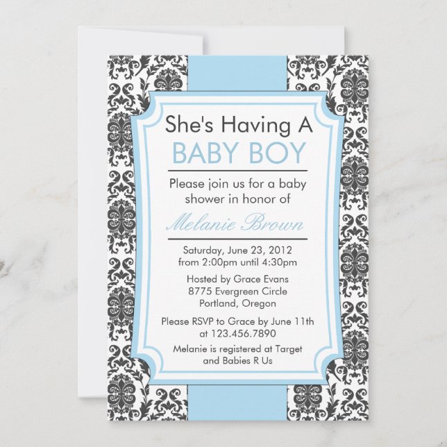 Elegant damastast baby showerinbjudan inbjudningar (Framsida)