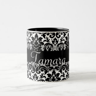 Elegant damastast calligraphydesign Två-Tonad mugg