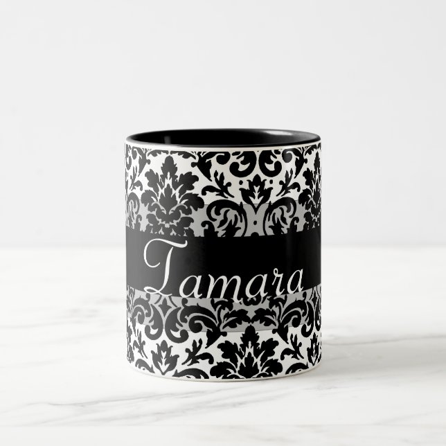 Elegant damastast calligraphydesign Två-Tonad mugg (Center)