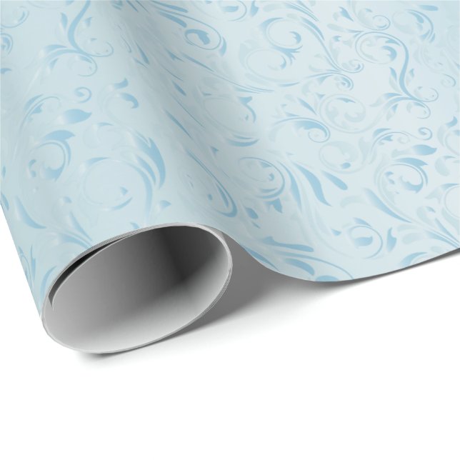 Elegant damastast design baby blue | presentpapper (Rullad Hörn)