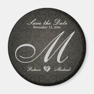 Elegant damastast diamantMonogramspara datera Magnet