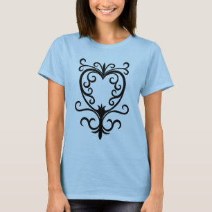 Elegant damastast gotisk scrollworkhjärta t-shirt