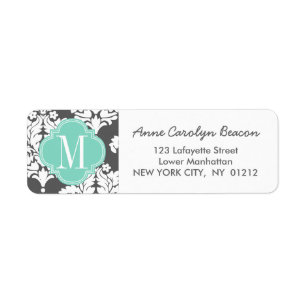 Elegant damastast Monogrammed kol- & Returadress Etikett