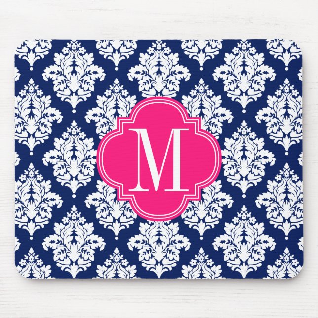 Elegant damastast Monogrammed marin- & Musmatta (Framsidan)