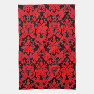 Elegant damastast Red/svart Kökshandduk