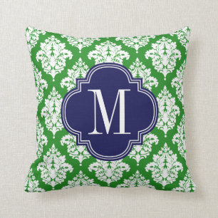 Elegant damastgrönt & Monogrammed Kudde