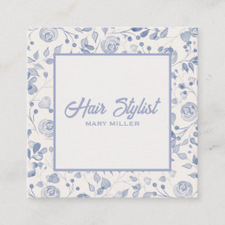Elegant Damblå Blommig Fyrkantig Hårstylist QR Fyrkantigt Visitkort