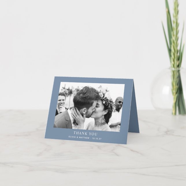 Elegant Damblå Bröllop | Coastal Modern Foto Tack Kort (Framsida)