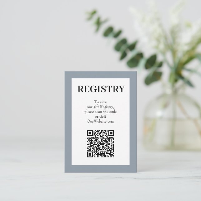 Elegant Damblå Bröllopspresentregistrering QR-kod Tilläggskort (Stående Fram)