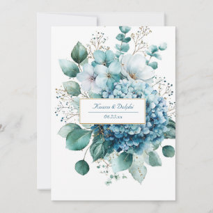 Elegant Damblå Hortensia Guld Blomma Inbjudningar