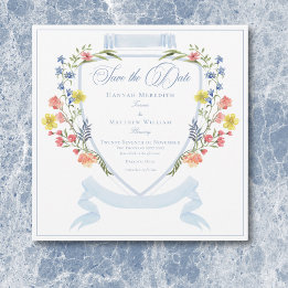 Elegant Damblå Pastell Vildblomma Kam Wedding Spara Datumet