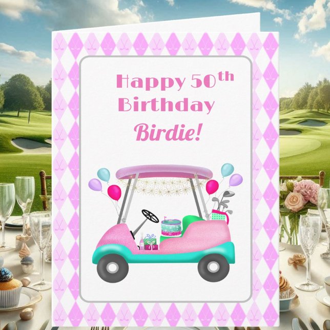 Elegant damgolf festvagn 50-årsdag   kort (Skapare uppladdad)